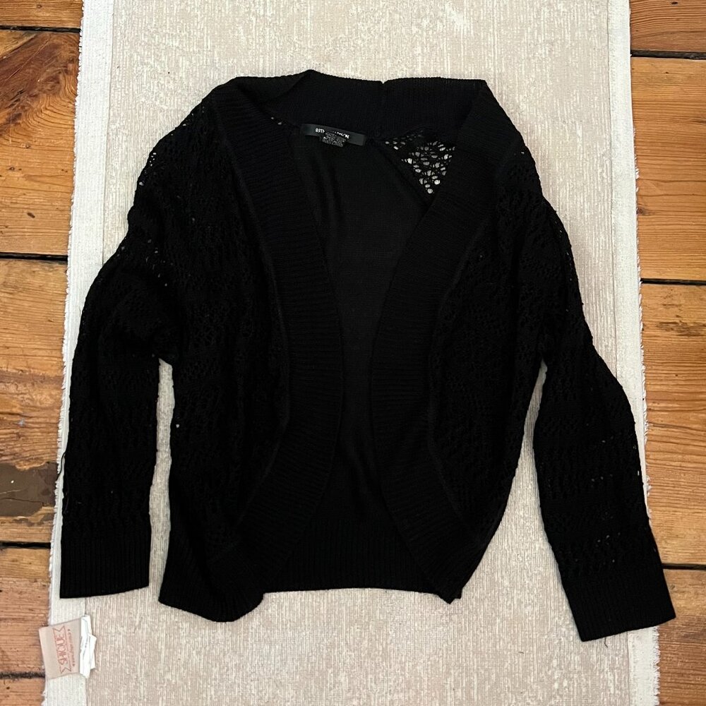 89th & Madison Black Open Front Cardigan with Textured Sleeves Size M